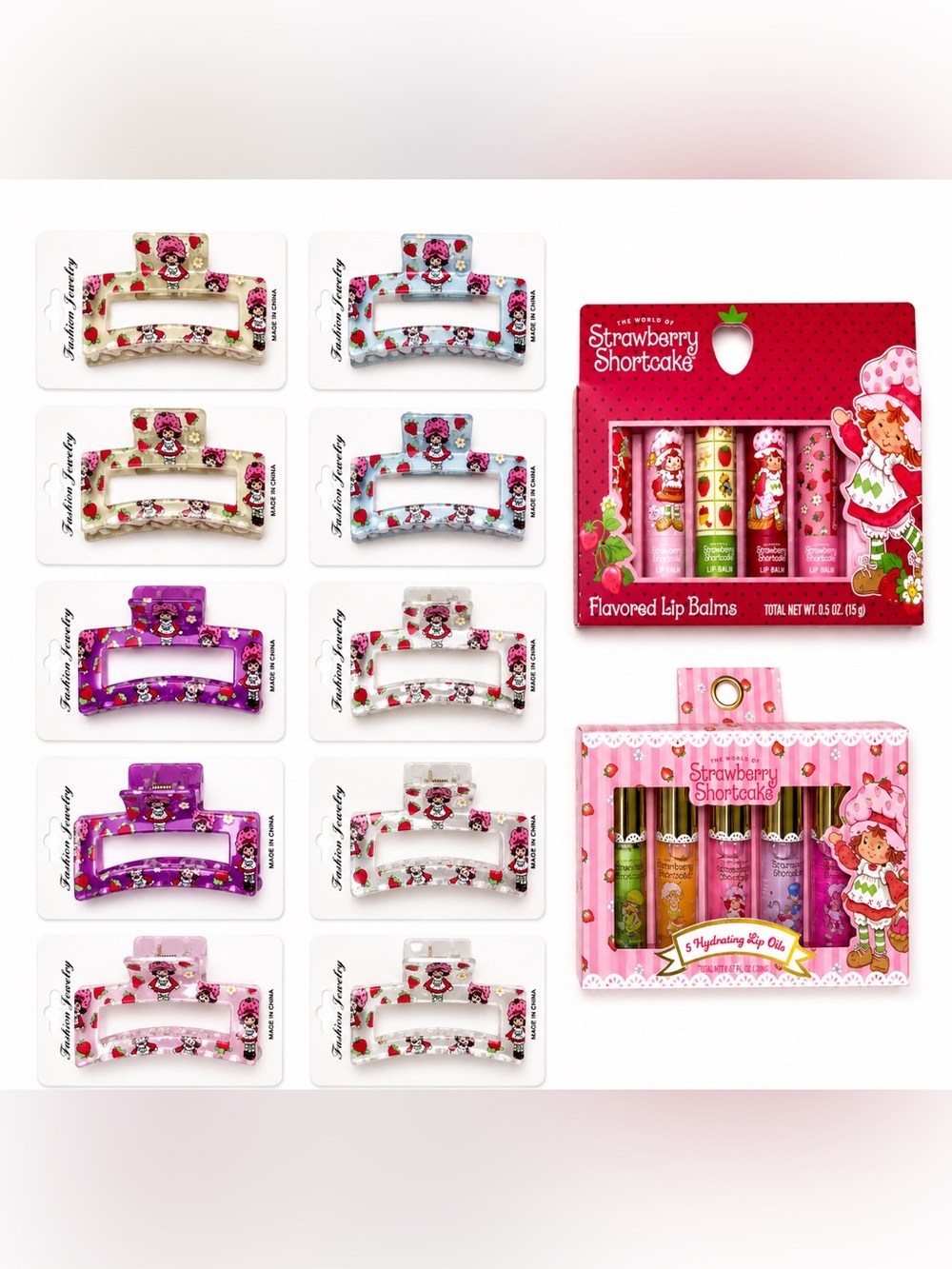 🍓 Strawberry Shortcake Party Favor Bundle Hair Clips Lip Oils & Balms